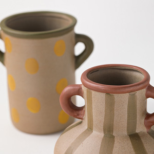 Jarrón de Cerámica con Doble Asa, sin Esmaltar, con Rayas y Puntos, para Flores Secas o Hidropónicas, Decoración de Mesa Estilo Retro Wabi Sabi Japandi - Product Image 3