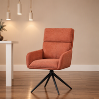 Fauteuil moderne en tissu coloré avec dossier haut et base pivotante à 360 degrés en métal noir robuste, chaise de salle à manger