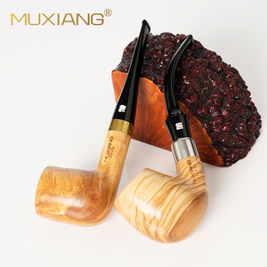 Muxiang Handcrafted Olive Wood Smoking Pipe Bent Type Tobacco Pipe For Men Personal Gift - Product Image 1