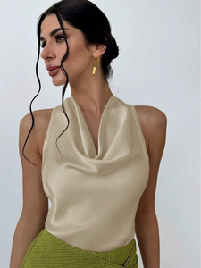 Débardeurs <span class=keywords><strong>en</strong></span> satin tendance pour femmes, coupe ample, sans manches, <span class=keywords><strong>col</strong></span> <span class=keywords><strong>en</strong></span> <span class=keywords><strong>V</strong></span>, chemisiers, hauts - Product Image 3