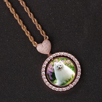 Hip Hop Personnalisé Or Rotatif Double Face Zircon Coeur Crochet Photo Pendentif Colliers Sublimation Mémoire Coeur Fermoir Image