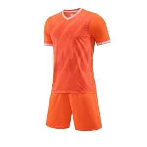 Ropa Deportiva de Fútbol Personalizada, Conjunto Completo de Fútbol Azul, Negro y Naranja, Camiseta de Fútbol para Adultos con Cuello - Product Image 2