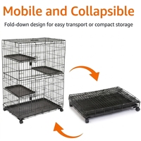 Cage pour chat à 3 niveaux, écologique et durable, avec cadre thermolaqué, facile à nettoyer, plateau amovible, portes avant, portable et pliable