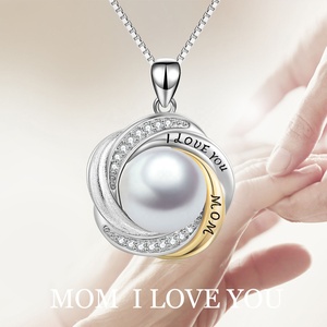 Collana pendente in argento Sterling 925 due toni incisa I Love youa mamma con perla bianca - Product Image 6