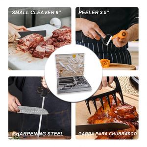 Multifunctional Black Non Stick Coated Stainless <b>Sharp</b> Blades <b>Kitchen</b> <b>Knives</b> Scissor Roast Meat Claw 8 Pieces Chef <b>Knife</b> Set - Product Image 4