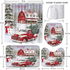 Red <b>Christmas</b> Truck Snow Scene Polyester <b>Shower</b> <b>Curtain</b> Bathroom <b>Curtain</b> Digital Print Waterproof Custom Print Wholesale Modern - Product Image 2