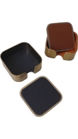 Ensemble de sous-verres en métal et cuir de luxe personnalisés avec support doré, sous-verres carrés en cuir PU pour table basse, bar, décoration de bureau