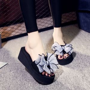 2025 New High Quality Lace Bow Heel High Platform Anti-slip Female Women Wedges <b>Slippers</b> for Beach Outdoor - Product Image 3