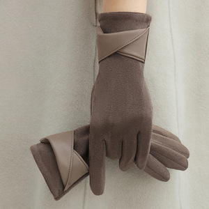 Gants de vélo pour femmes en velours chaud d'hiver, version coréenne, tempérament, nœud papillon, anti-froid, écran tactile - Product Image 1