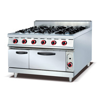 Cuisinière professionnelle à gaz 6 brûleurs avec four et plancha, en acier inoxydable, facile à nettoyer, équipement de cuisson autonome