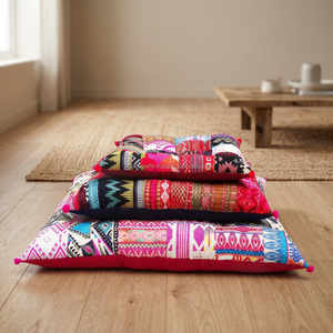 Coussin de sol en patchwork de bohème indien fait main en gros - Product Image 3