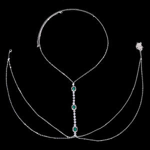 Chaîne de Poitrine en Strass Plage Discothèque Fête Bijoux de Luxe <span class=keywords><strong>Ventre</strong></span> <span class=keywords><strong>Cou</strong></span> Bikini Émeraude Sein Corps Chaînes - Product Image 3
