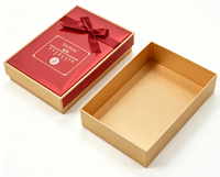 Boîte cadeau rigide personnalisée écologique rouge et or avec nœud en satin, couvercle haut de gamme, biodégradable et recyclable pour cosmétiques/mariages/festivals
