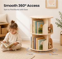 Étagère à livres rotative en bois massif naturel à 2 niveaux pour enfants 360 °   Organiseur de bibliothèque pivotant en bois pour chambre d'enfant, chambre à coucher, coin lecture