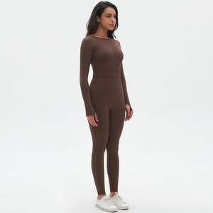 Ensemble de yoga sportif d'hiver pour femmes, deux pièces, haute élasticité, tricoté sans couture, couleur unie, équipement de fitness et de course, respirant, en spandex - Product Image 6