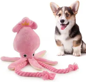Juguetes de peluche personalizados para mascotas, pulpo de peluche con cuerda duradera para masticar perros