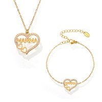 2024 à la mode polyvalent ensemble de bijoux en acier inoxydable plaqué or maman amour Zircon lettre clavicule collier Bracelet pour les femmes