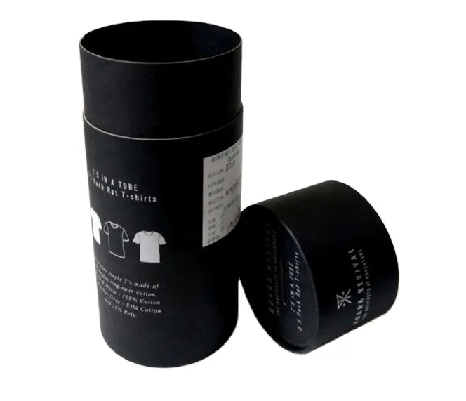 Wrapping Paper Tube Food Cylinder Tube Packaging Kraft Paper Manufacturer Customize T-shirt and Short Sleeve Black for Packaging