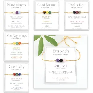 Bracelets Boho en pierre naturelle, cristal de guérison, perles de pierres précieuses réglables, Bracelet d'énergie de Yoga