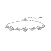 Bracelet fin en argent sterling 925, motif fleur de rose, style forêt fraîche, pour femme, trois bijoux délicats, cadeau parfait