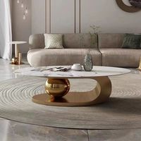 Table basse ovale moderne en acier inoxydable avec plateau en marbre artificiel pour la maison, l'hôtel, l'appartement, le bureau