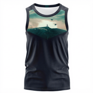 Men's Sublimated Sleeveless Basketball NRL Jersey Light Blue Black Geometric Print Moisture Wicking Fitted Tank Top - Product Image 2