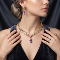 Set Perhiasan Kalung dan Anting Mewah untuk Pengantin, Berhiaskan Zirkonia Ungu Potongan Pir dengan Tataan Mikro Pave dan Rantai Melengkung, Cocok untuk Acara Malam, Pesta Prom, dan Kontes Kecantikan, dari Supplier Perhiasan