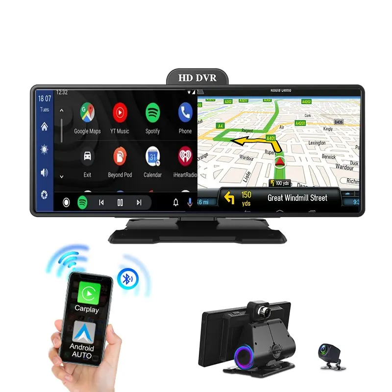 Caméra de recul Dash Cam 10.26 pouces Wifi Carplay et Android Auto 4K DVR Navigation GPS enregistreur vidéo tableau de bord double Len 24H