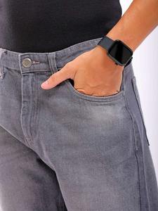 Straight Fit Grey Jeans <b>Men</b> Solid Mid Rise Comfortable Denim <b>Pants</b> For Daily Casual Wear Work Travel Outdoor And Urban Fashion - Product Image 2