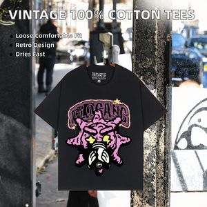 Camisetas de Gran Tamaño de Alta Calidad, Tejidas, 100% Algodón, Estampadas, para Hombre, Estilo Y2K, Vintage, con Patrón Glo Gang - Product Image 2