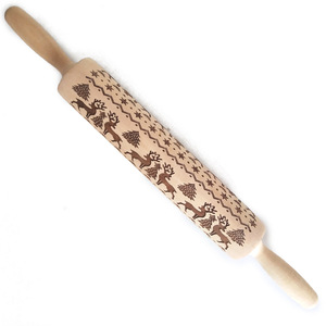 <span class=keywords><strong>Noël</strong></span> cerf impression rouleau à pâtisserie orme bois Laser sculpture gaufrage rouleau à pâtisserie biscuits et Biscuits rouleau à pâtisserie - Product Image 3