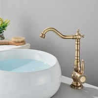 Robinet de salle de bain en laiton antique monté sur le pont robinets de processus de gravure mitigeur d'eau chaude et froide mitigeur de grue