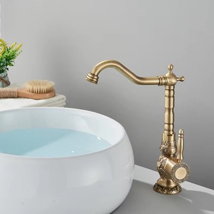 Antique Brass Phòng Tắm Lưu Vực Vòi Sàn Gắn Khắc Quá Trình Vòi Duy Nhất Xử Lý Nóng Lạnh Nước <span class=keywords><strong>Mixer</strong></span> Crane Tap - Product Image 3
