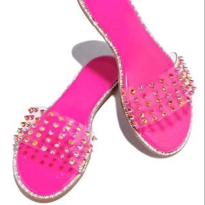 Nuevas Sandalias de Moda para Mujer, Color Arcoíris Brillante, Sandalias de Exterior de Talla Grande, Sandalias y Chanclas con Flores y Remaches Vietnamitas para Mujer - Product Image 4