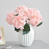 Bunga Artifisial Buket Hydrangea Sutra 5 Tangkai dengan Daun Besar Dekorasi Bunga Lantai Pernikahan Kelas Atas