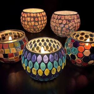 Hot Sale Handmade Romantic Mosaic <b>Glass</b> Tea Light Candle <b>Holder</b> Jars for <b>Bars</b> Wedding Home Decoration - Product Image 1