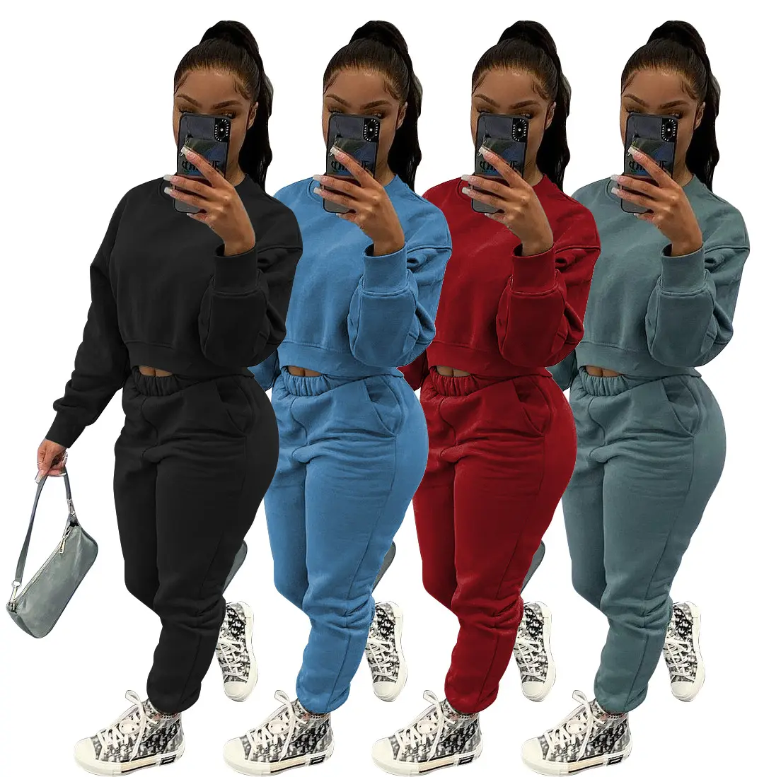 Wholesale Dropshipping Winter Clothes Women Two Piece Set Joggers Sweat Suits Matching With Thick Fleece Clothing