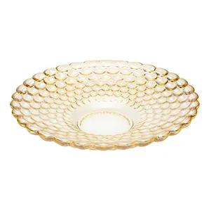 Wholesale 29cm Glass Fruit Tray Beaded Electroplated Golden Amber Luxury Round Wedding Candy Platter Pastry Plate Dim Sum Dish