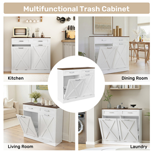 Cubo de Basura de Madera Multifuncional con Doble Abertura en Forma de T, con Cajones y Puerta Corredera, Resistente al Agua y Duradero - Product Image 3