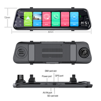 Espejo de streaming inteligente con pantalla táctil de 9,66 pulgadas, cámara de coche, 4G, internet, DVR, grabadora, Android 8,1, navegación GPS, 2GB + 16GB
