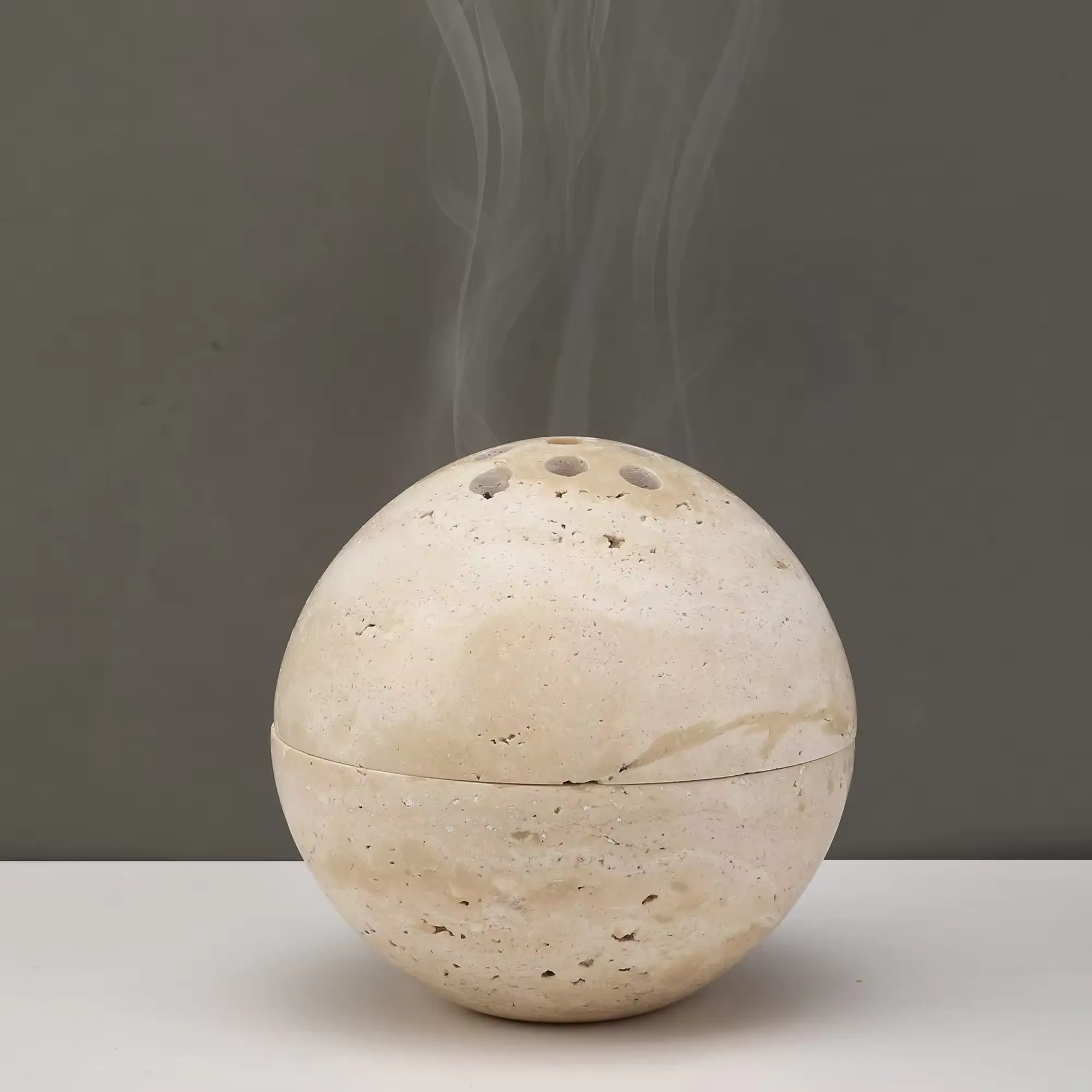 Natural Travertine Buddha Ramadan Arabian Incense Sphere Holder Mubkhar Burner Holder Marble Incense Burner