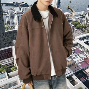 Chaqueta Bomber Retro Estilo Workwear Otoñal para Hombre, Corte Holgado, Cierre de Cremallera en la Parte Delantera, 100% Algodón - Product Image 3