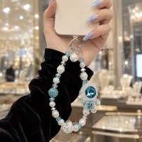 Breloque de sac de luxe bleue astronaute perlée, pendentif de téléphone en strass et cristal argenté, vente en gros