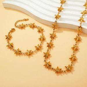 Оптовая продажа, 18 карат позолоченный комплект ювелирных изделий из нержавеющей стали, модная звезда, Луна, бабочка, цветок, полый Шарм для женщин - Product Image 2