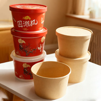 Bol à soupe jetable en papier kraft avec couvercle, biodégradable, écologique, résistant à la chaleur, pour aliments chauds