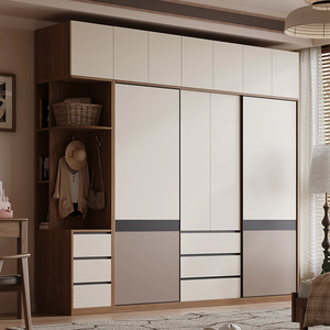 Armoire moderne en bois grainé sur mesure, placard de chambre personnalisé, meuble de rangement avec portes coulissantes et étagères - Product Image 2