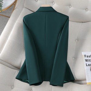 Women's Blazer Green Solid Color Single Button Wool Blend Professional Office Wear - Product Image 4