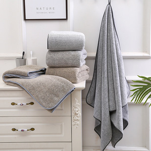 Ensemble de serviettes de bain pour homme Chuhui, gris rayé, en microfibre corail, séchage rapide, antibactérien, pour usage domestique - Product Image 4