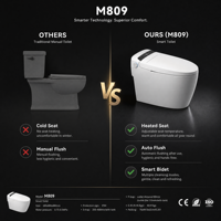 WC intelligent avec télécommande, siège chauffant, double chasse d'eau, cuvette allongée, à poser au sol, désodorisation automatique, drainage en P ou en S