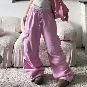 OEM ODM Custom Women <b>Summer</b> Street Drawstring <b>Pants</b> Casual High Waist Straight Stacked Sweat <b>Pants</b> - Product Image 1